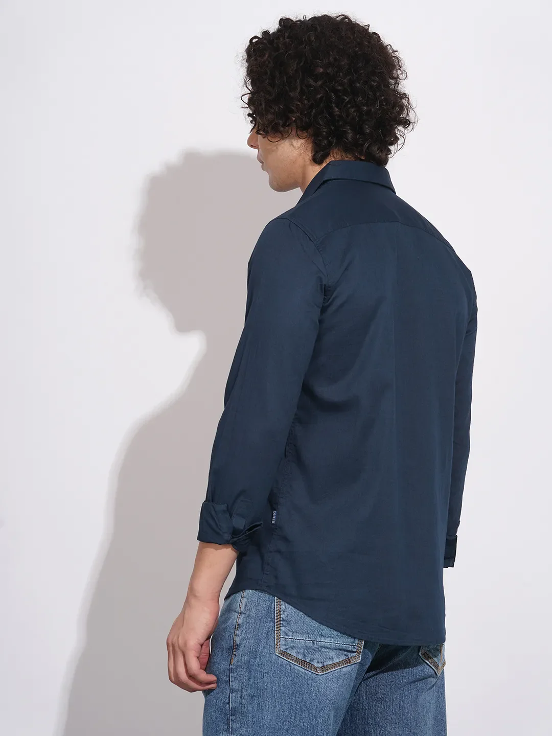 Navy Slim Fit Regular Collar Men's Shirt by Being Human Clothing - Image 3