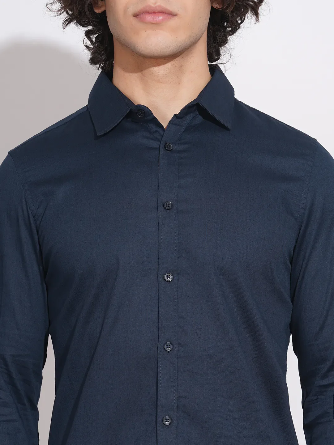 Navy Slim Fit Regular Collar Men's Shirt by Being Human Clothing - Image 5
