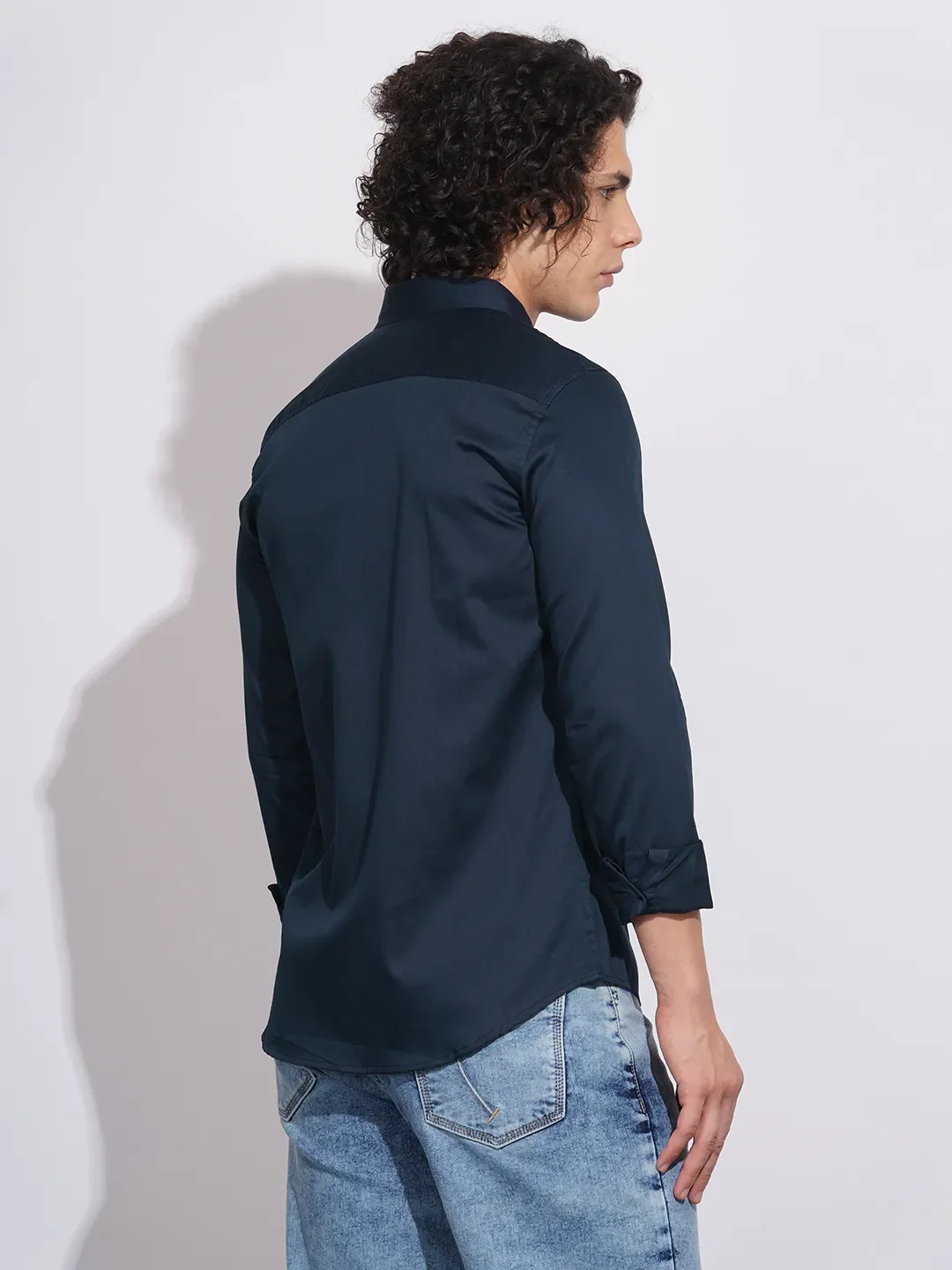 Navy Slim Fit Regular Collar Men's Shirt by Being Human Clothing - Image 3