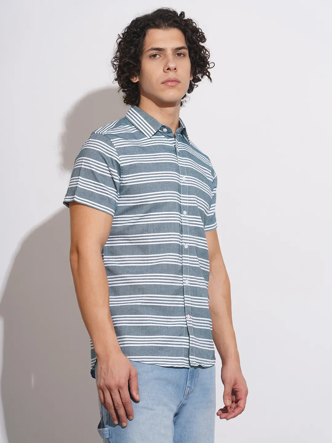 Blue Slim Straight Fit Regular Collar Short Sleeves Men's Shirt by Being Human Clothing - Image 2