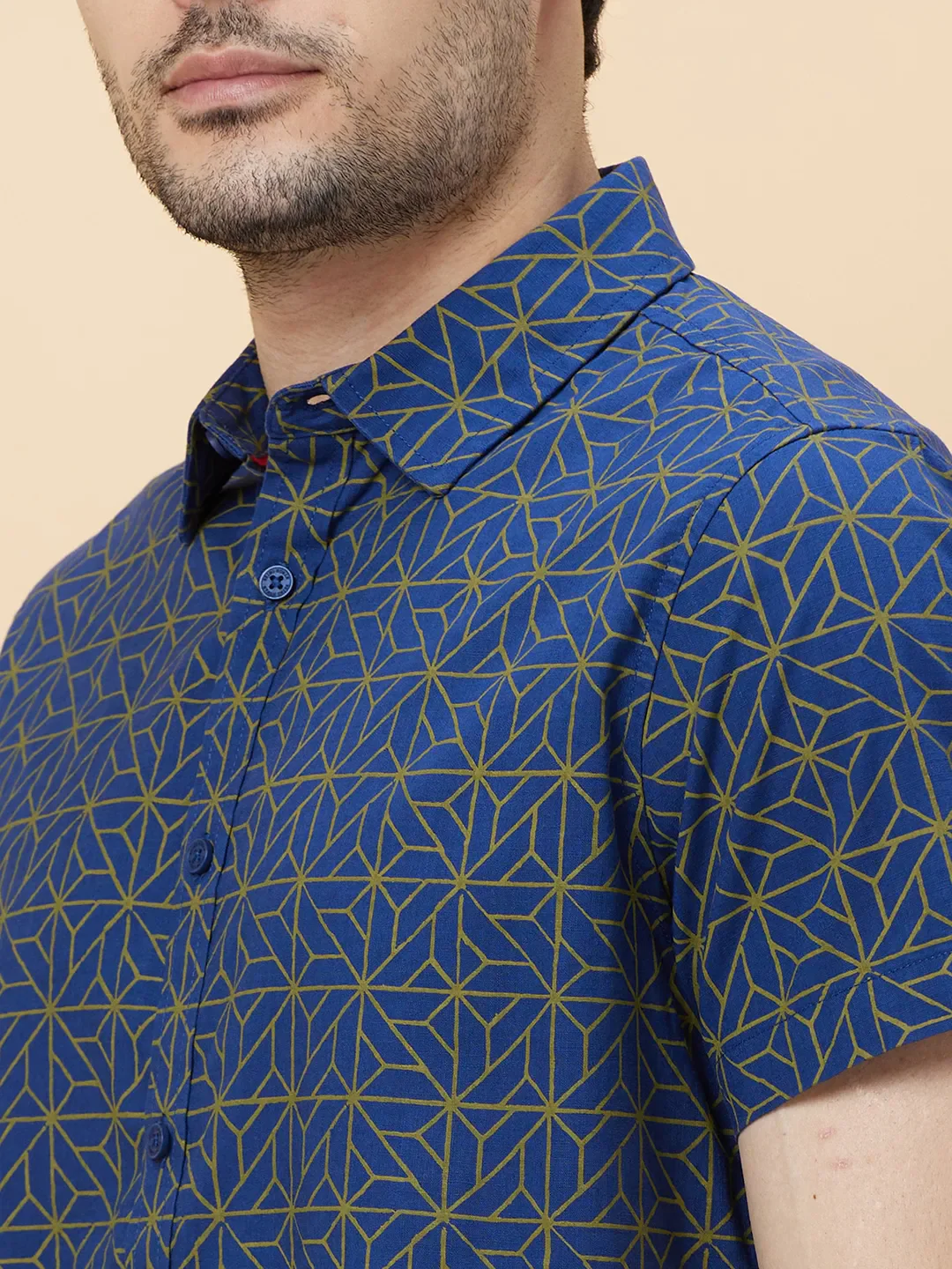Blue Slim Straight Fit Regular Collar Short Sleeves Men's Shirt by Being Human Clothing - Image 5