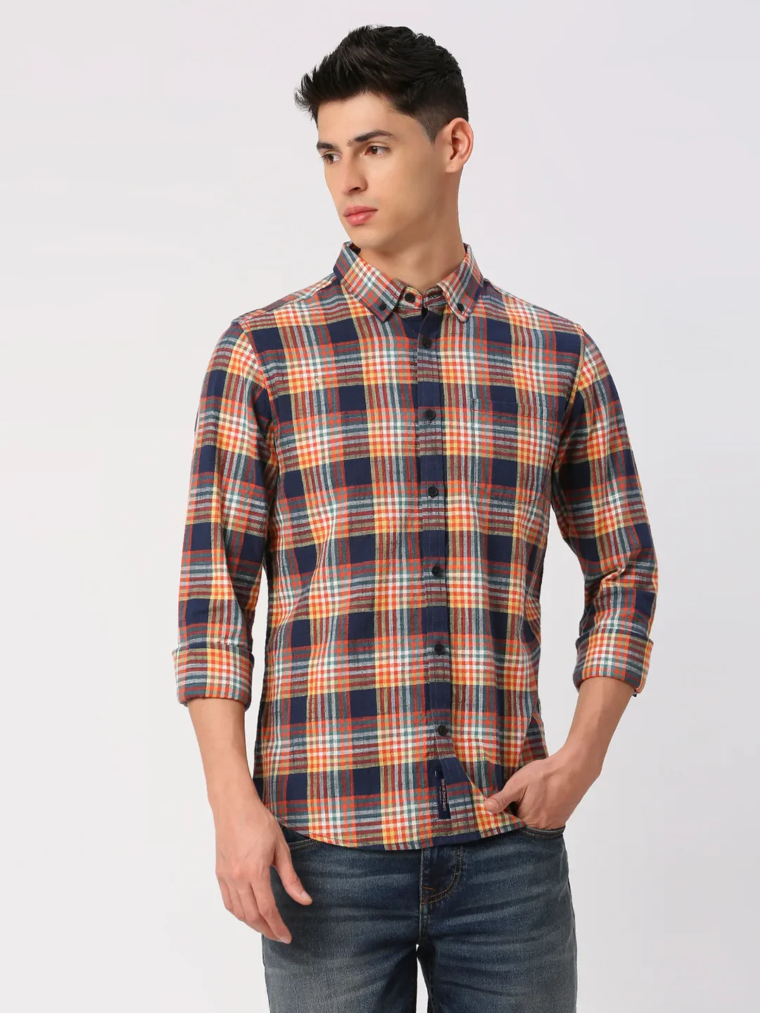 Navy Slim Fit Regular Collar Men's Shirt by Being Human Clothing