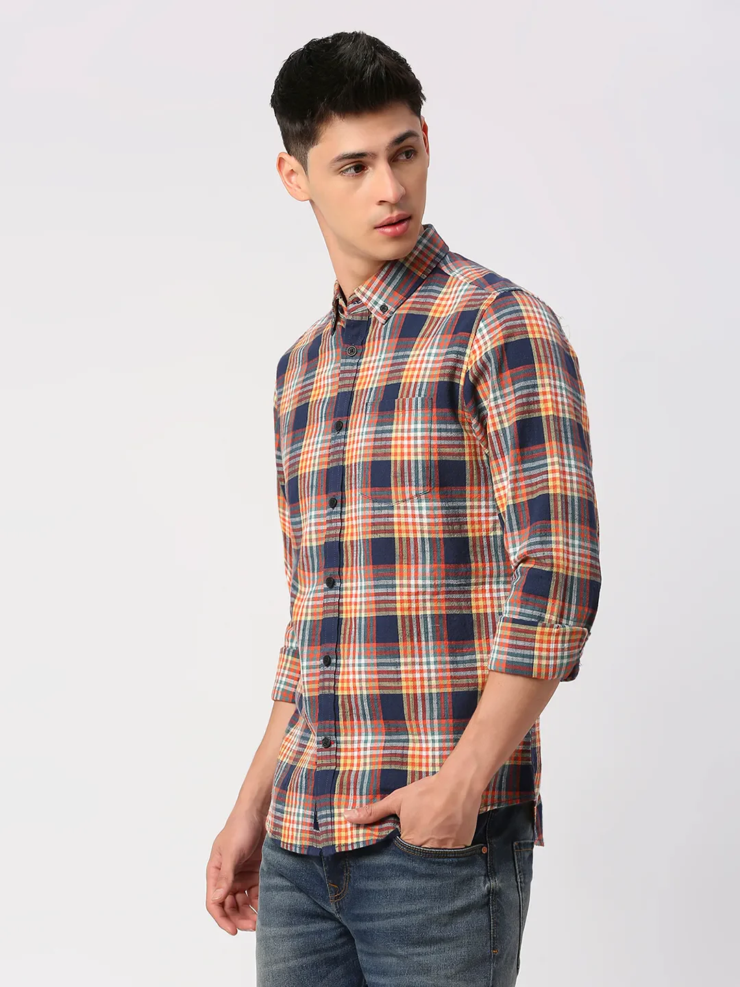Navy Slim Fit Regular Collar Men's Shirt by Being Human Clothing - Image 2