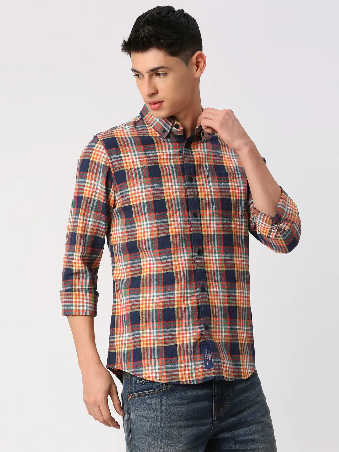 Navy Slim Fit Regular Collar Men's Shirt by Being Human Clothing - Image 3