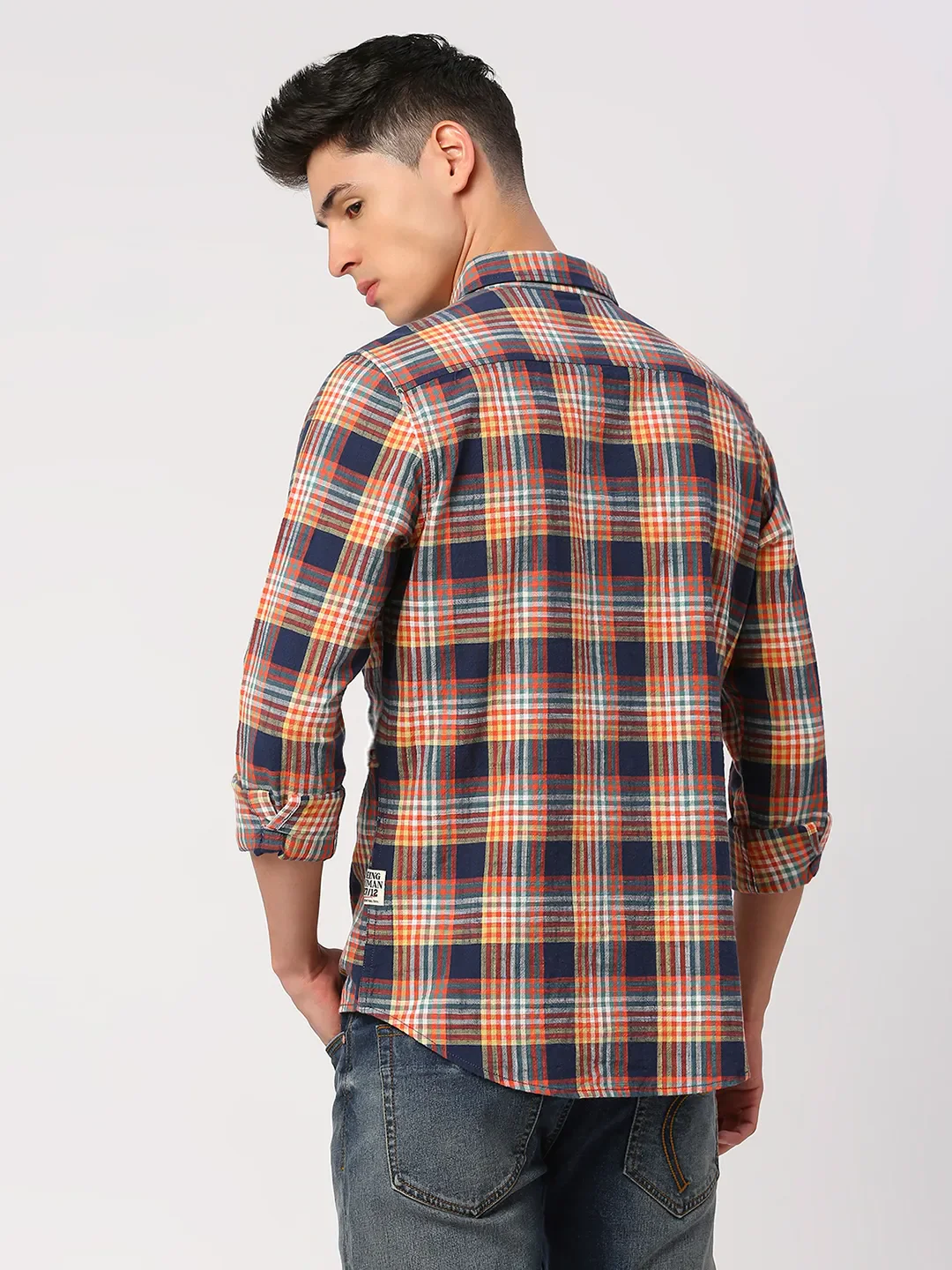 Navy Slim Fit Regular Collar Men's Shirt by Being Human Clothing - Image 4
