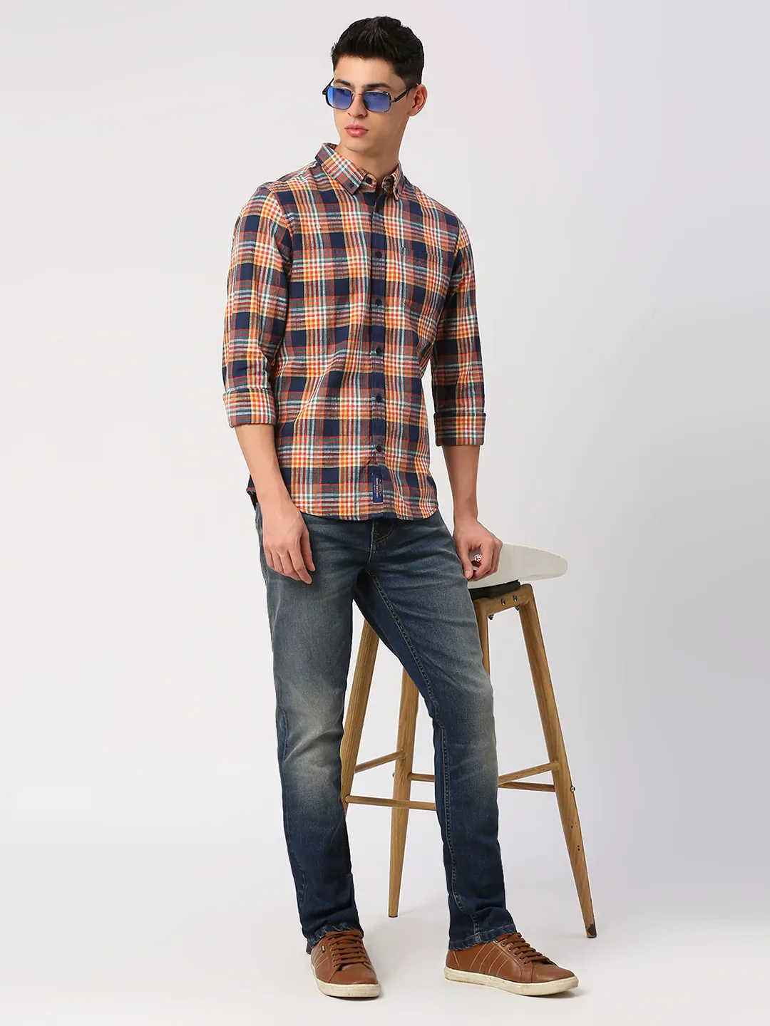 Navy Slim Fit Regular Collar Men's Shirt by Being Human Clothing - Image 6
