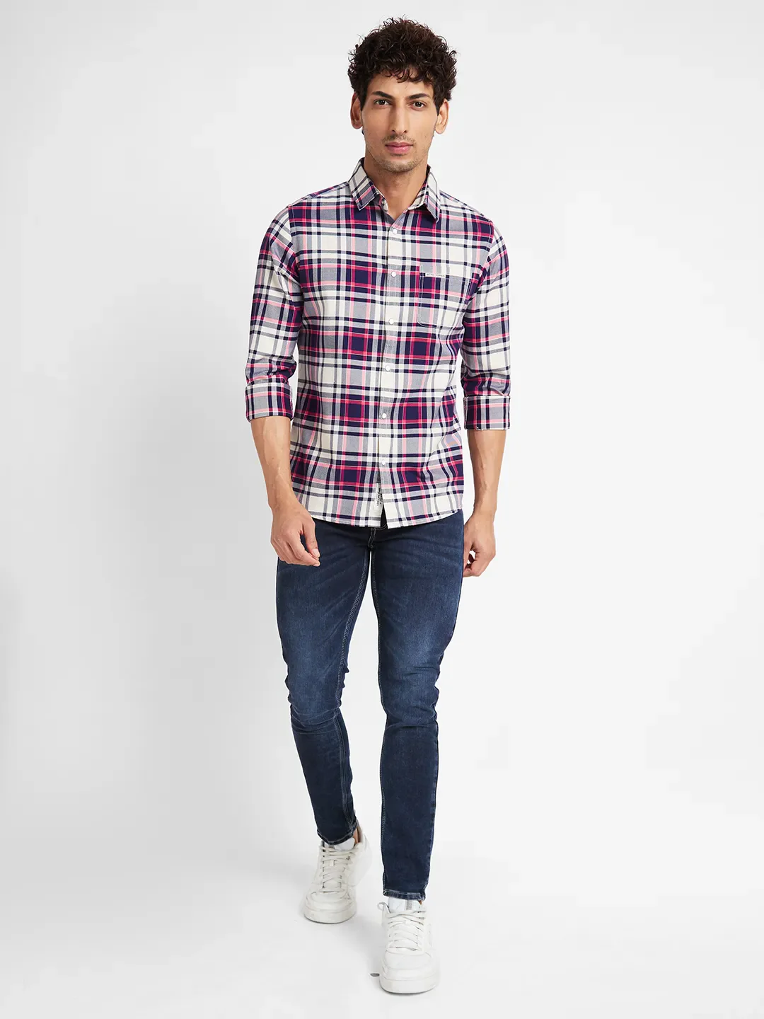 White Slim Straight Fit Regular Collar Long Sleeves Men's Shirt by Being Human Clothing - Image 2