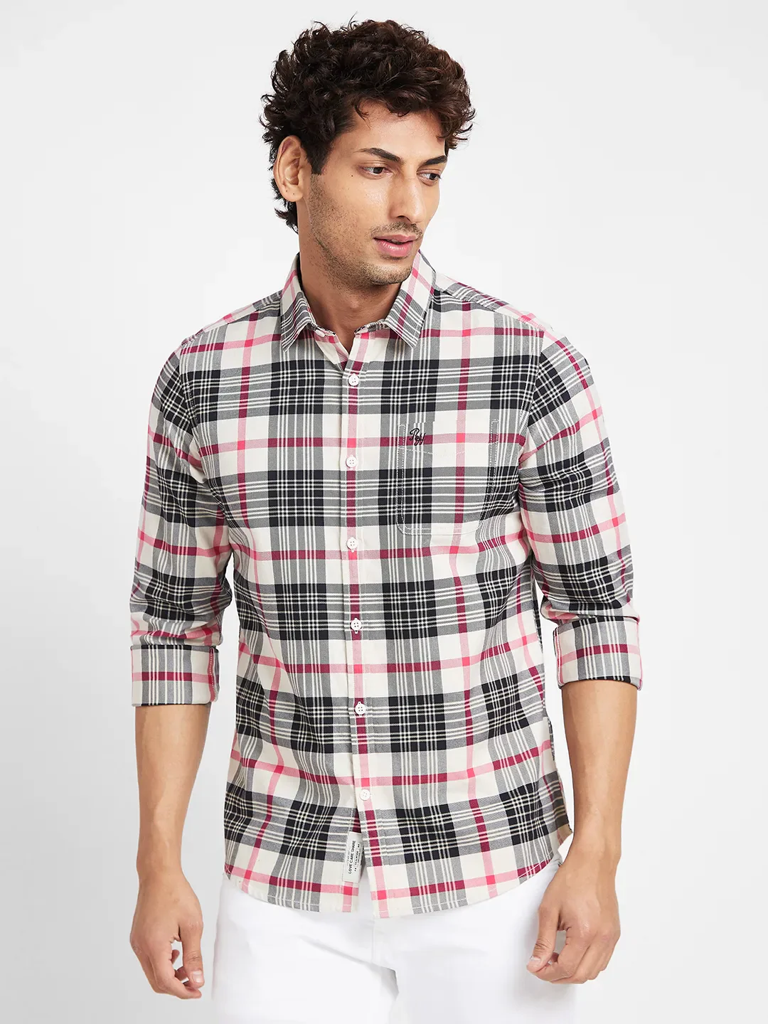 White Slim Straight Fit Regular Collar Long Sleeves Men's Shirt by Being Human Clothing