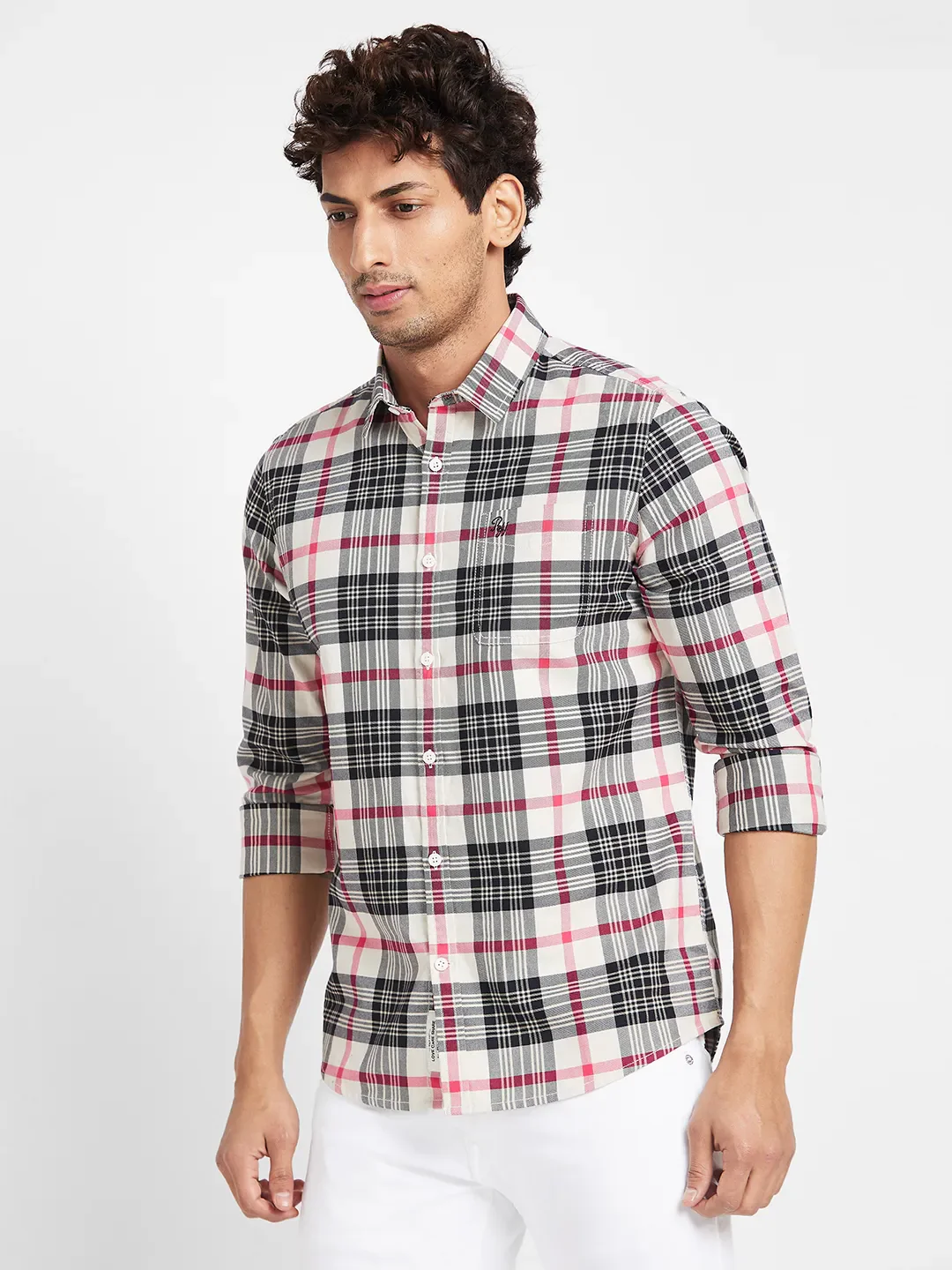 White Slim Straight Fit Regular Collar Long Sleeves Men's Shirt by Being Human Clothing - Image 3