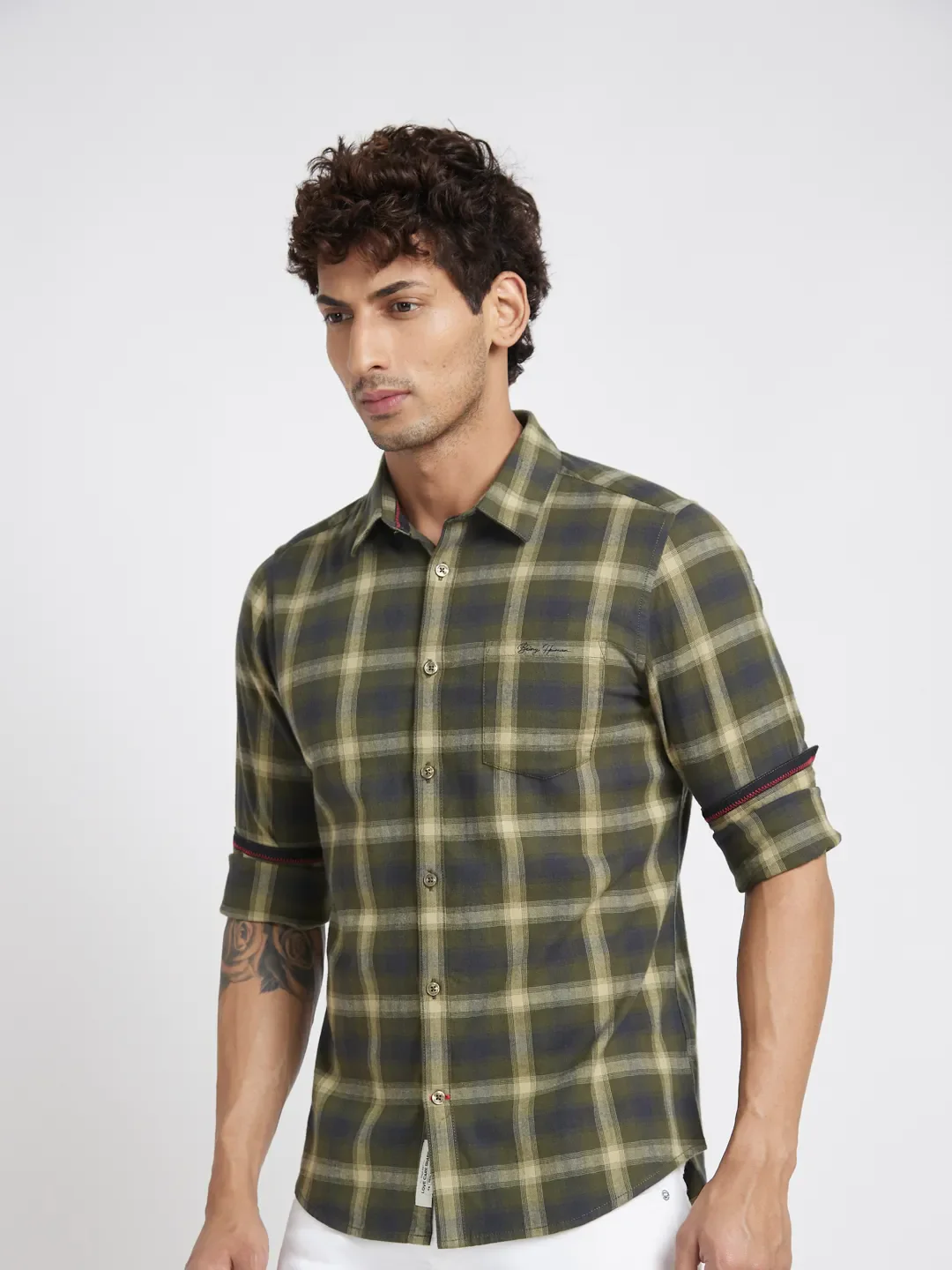 Olive Slim Fit Regular Collar Men's Shirt by Being Human Clothing - Image 2