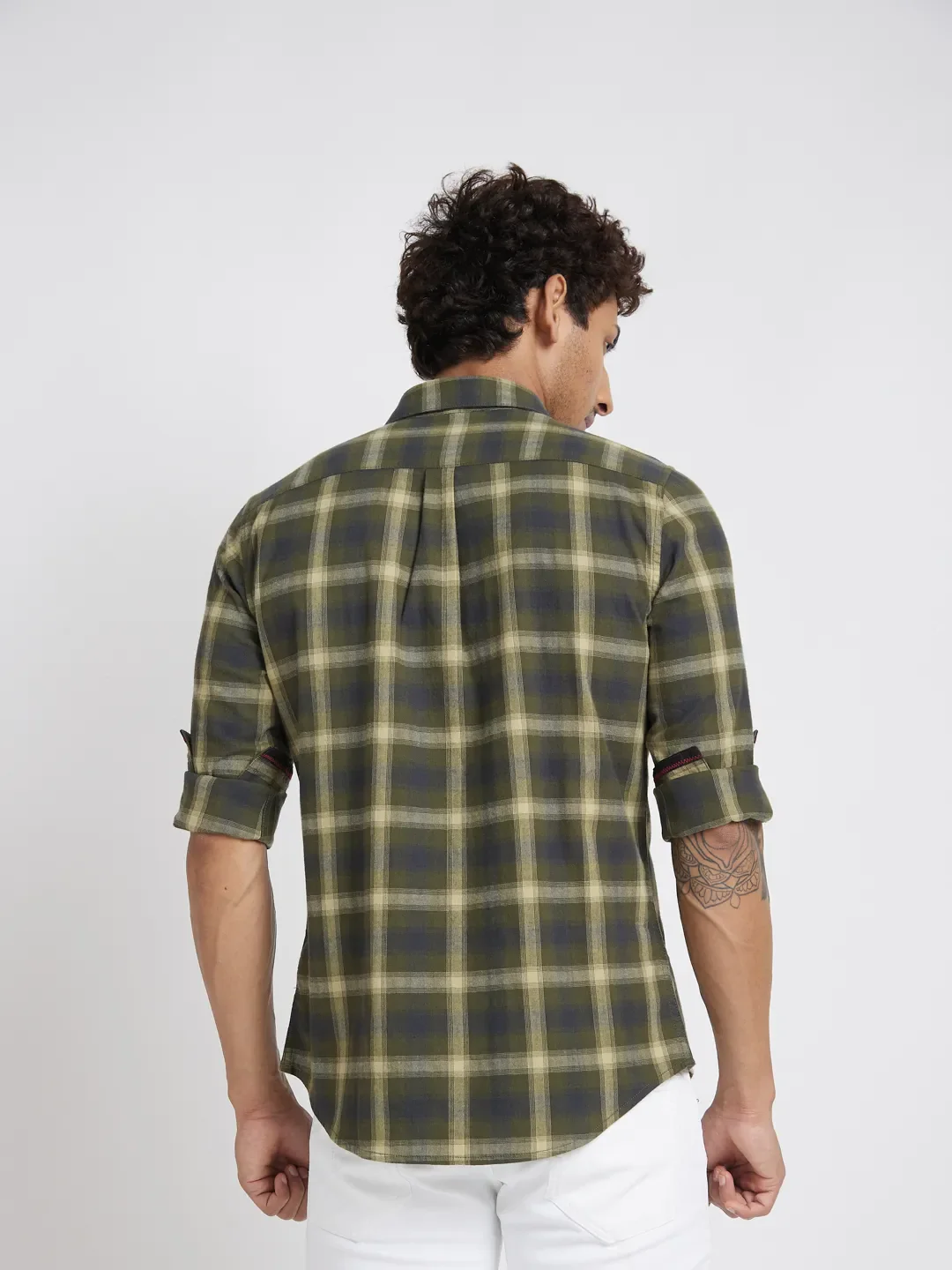 Olive Slim Fit Regular Collar Men's Shirt by Being Human Clothing - Image 3
