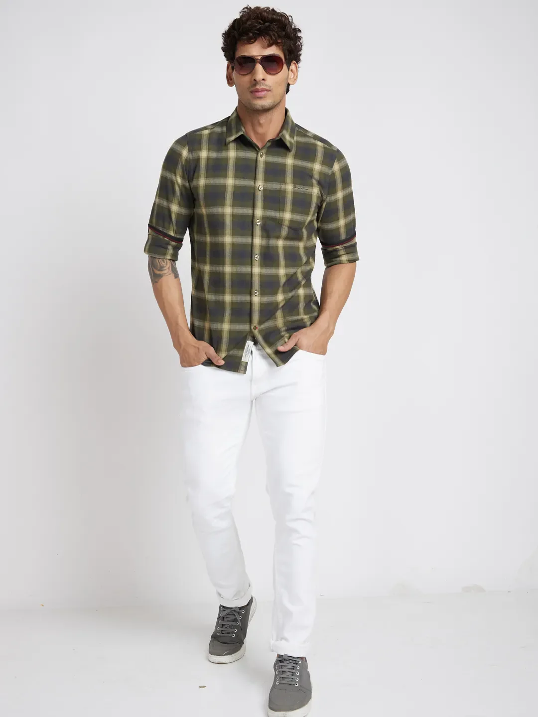 Olive Slim Fit Regular Collar Men's Shirt by Being Human Clothing - Image 5