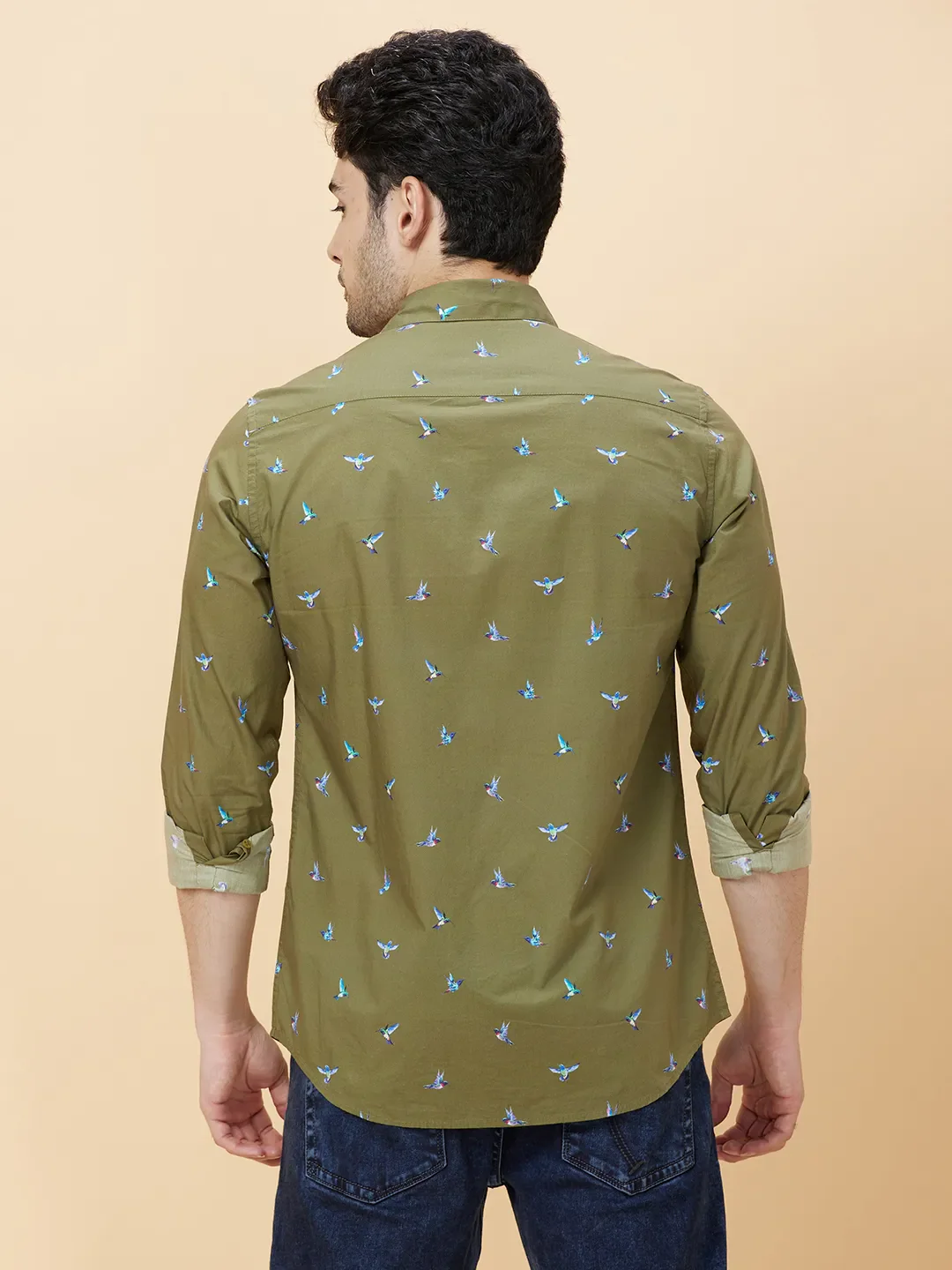Olive Slim Fit Regular Collar Men's Shirt by Being Human Clothing - Image 4
