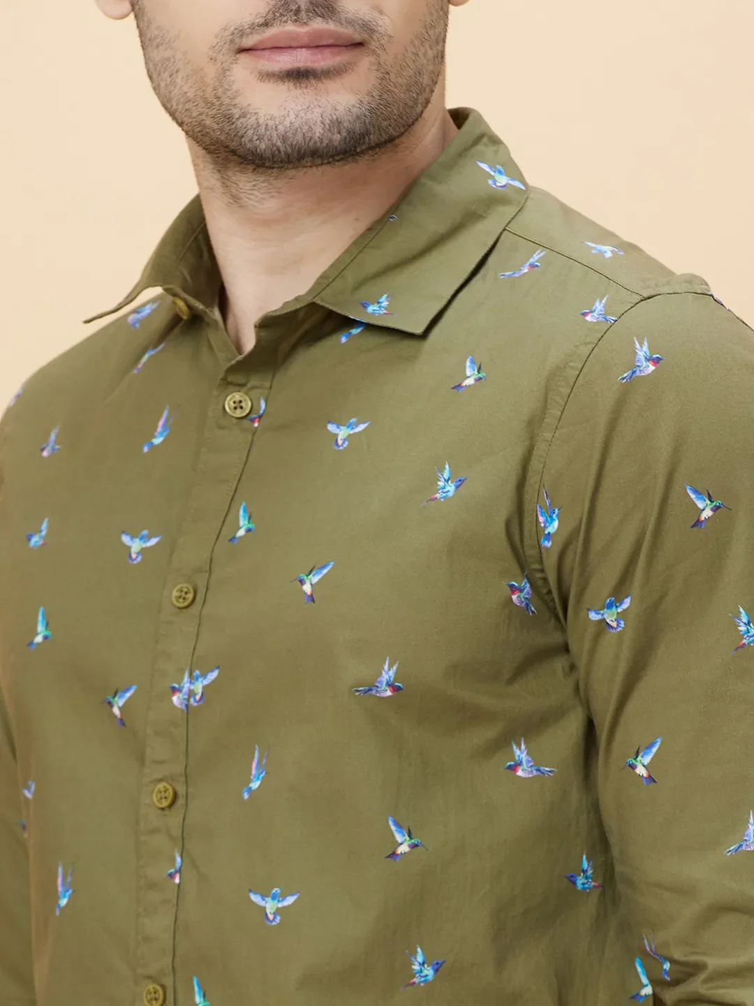 Olive Slim Fit Regular Collar Men's Shirt by Being Human Clothing - Image 5
