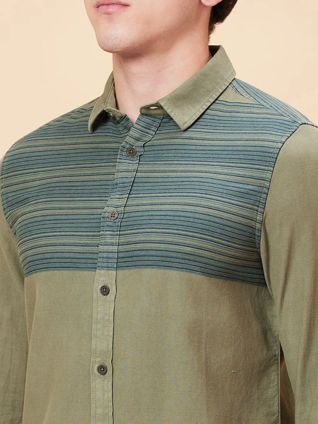 Olive Slim Fit Regular Collar Men's Shirt by Being Human Clothing - Image 5