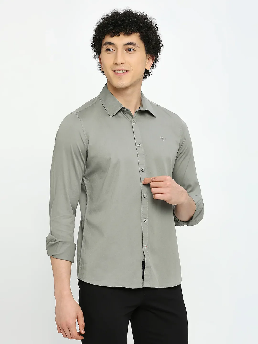 Olive Slim Straight Fit Regular Collar Long Sleeves Men's Shirt by Being Human Clothing - Image 3