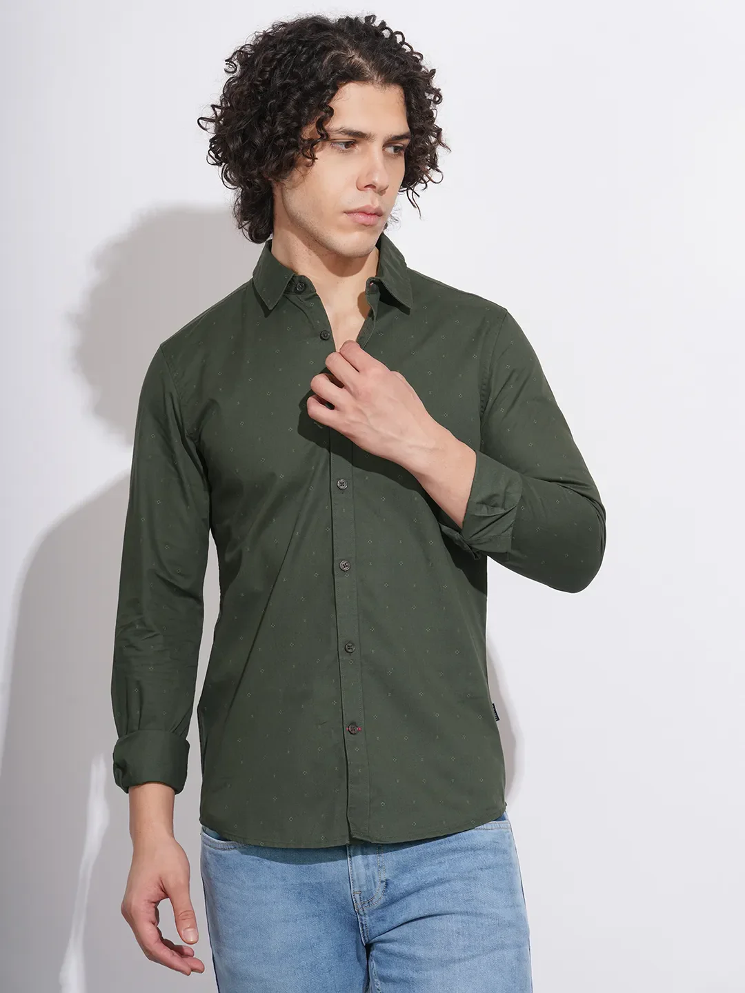 Olive Slim Fit Regular Collar Men's Shirt by Being Human Clothing
