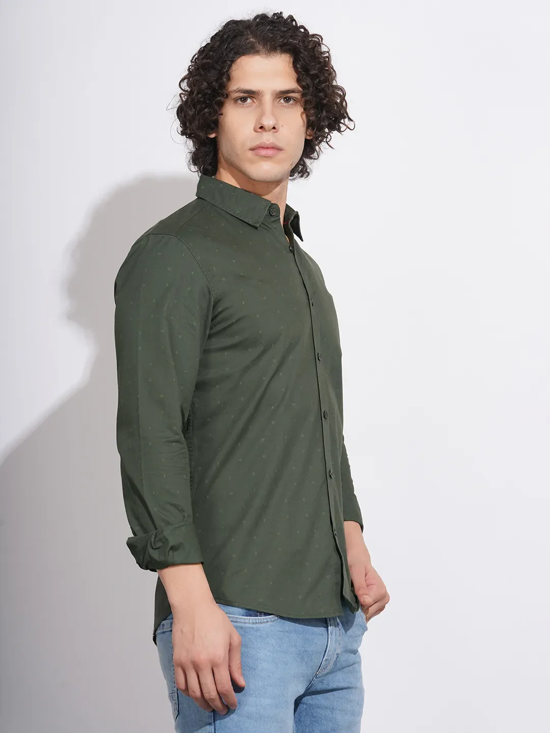 Olive Slim Fit Regular Collar Men's Shirt by Being Human Clothing - Image 2