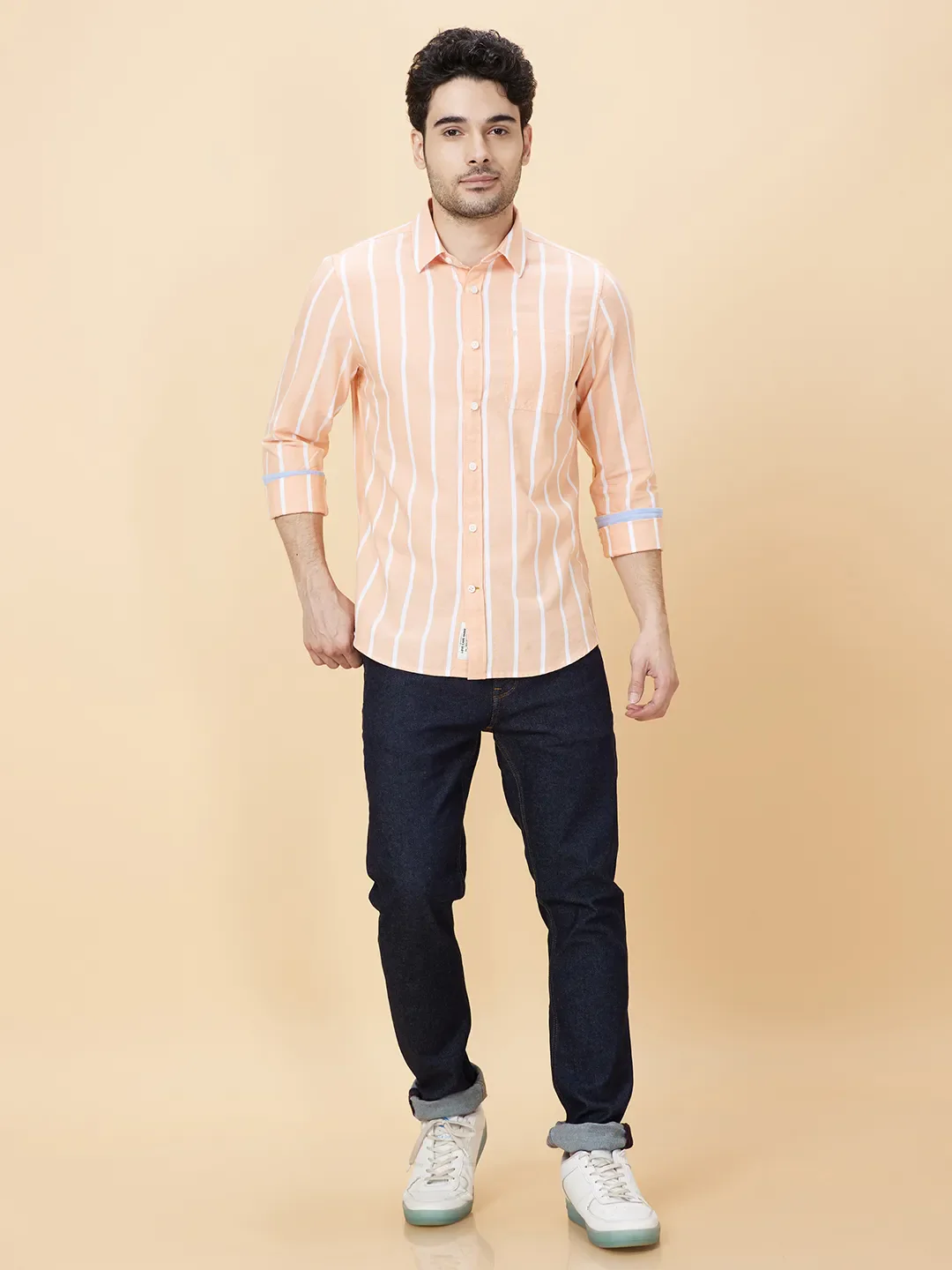 Orange Slim Straight Fit Regular Collar Long Sleeves Men's Shirt by Being Human Clothing - Image 2