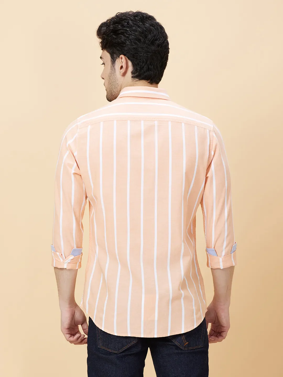 Orange Slim Straight Fit Regular Collar Long Sleeves Men's Shirt by Being Human Clothing - Image 4