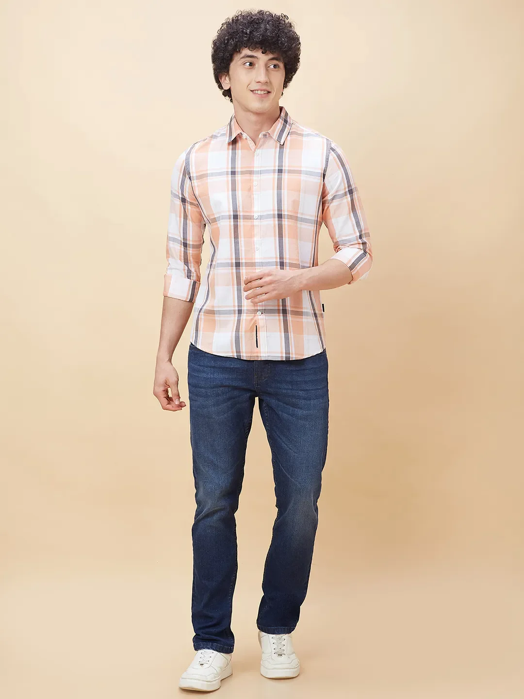 Orange Slim Straight Fit Regular Collar Long Sleeves Men's Shirt by Being Human Clothing - Image 2