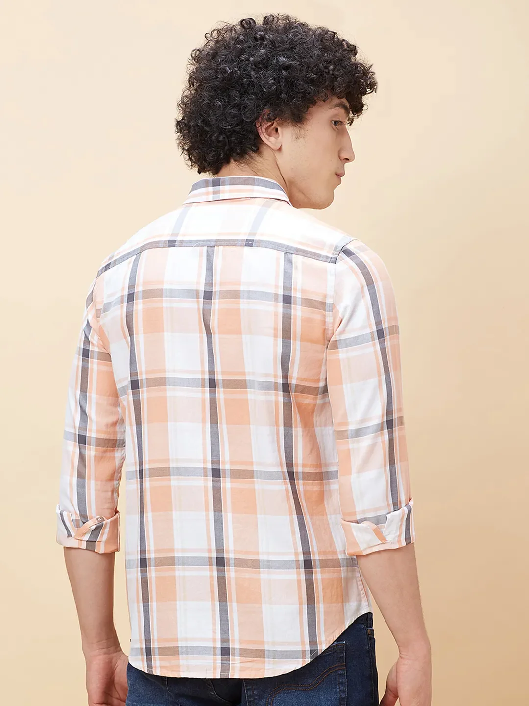 Orange Slim Straight Fit Regular Collar Long Sleeves Men's Shirt by Being Human Clothing - Image 3