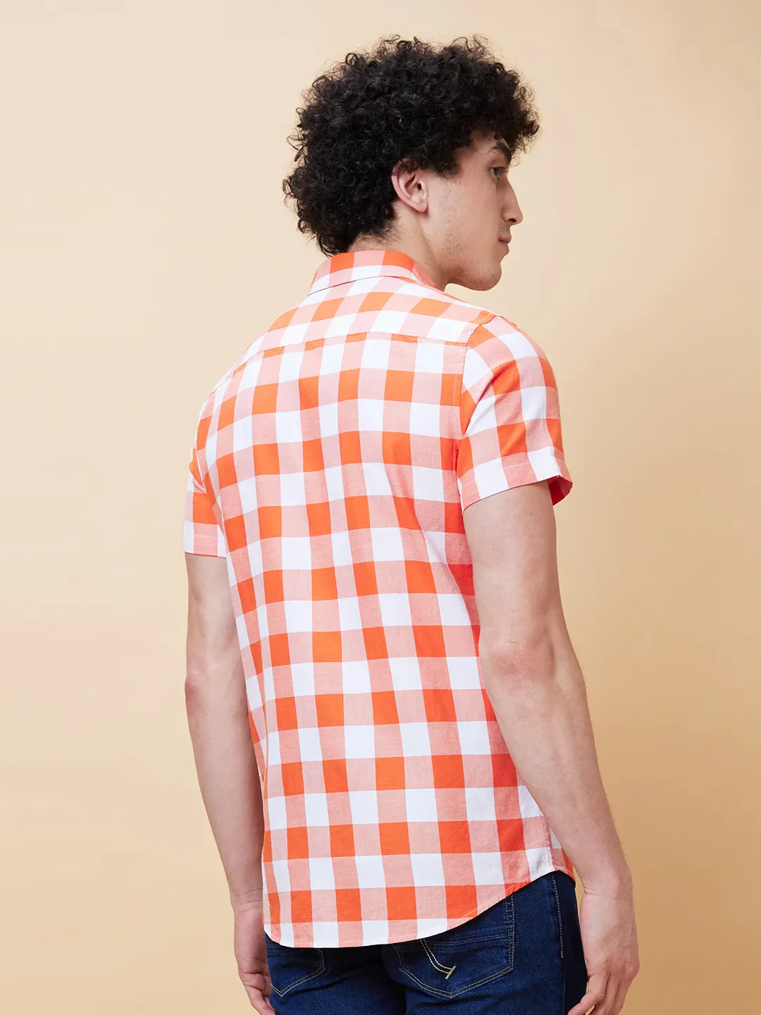 Orange Slim Straight Fit Regular Collar Short Sleeves Men's Shirt by Being Human Clothing - Image 2