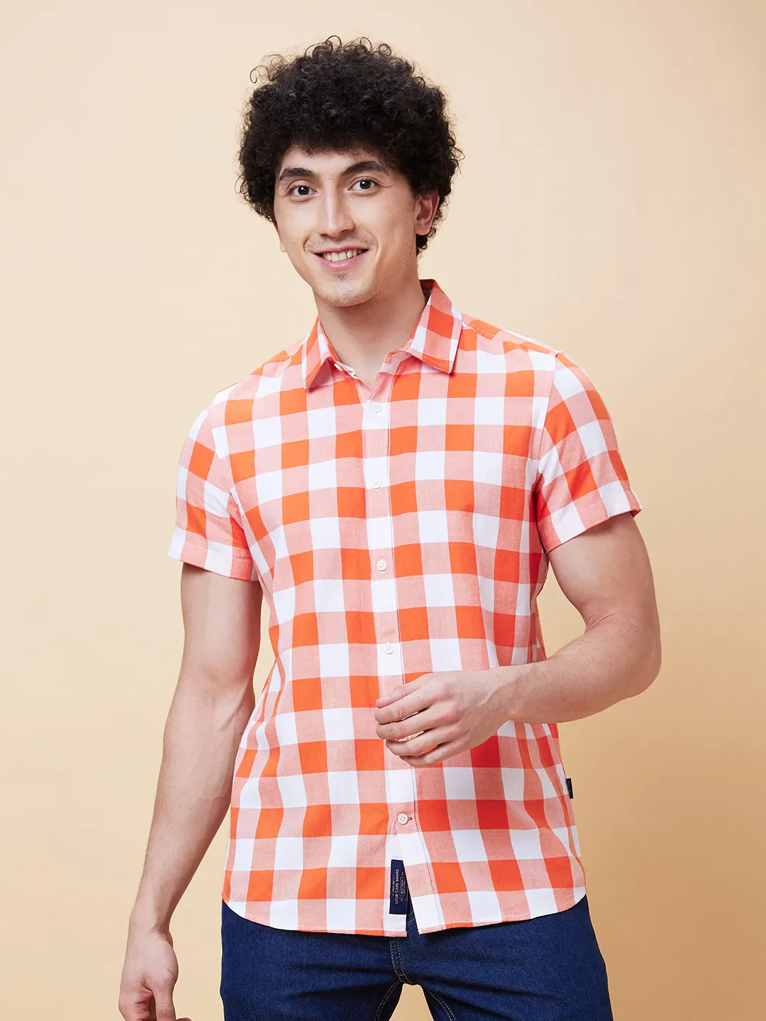 Orange Slim Straight Fit Regular Collar Short Sleeves Men's Shirt by Being Human Clothing - Image 6