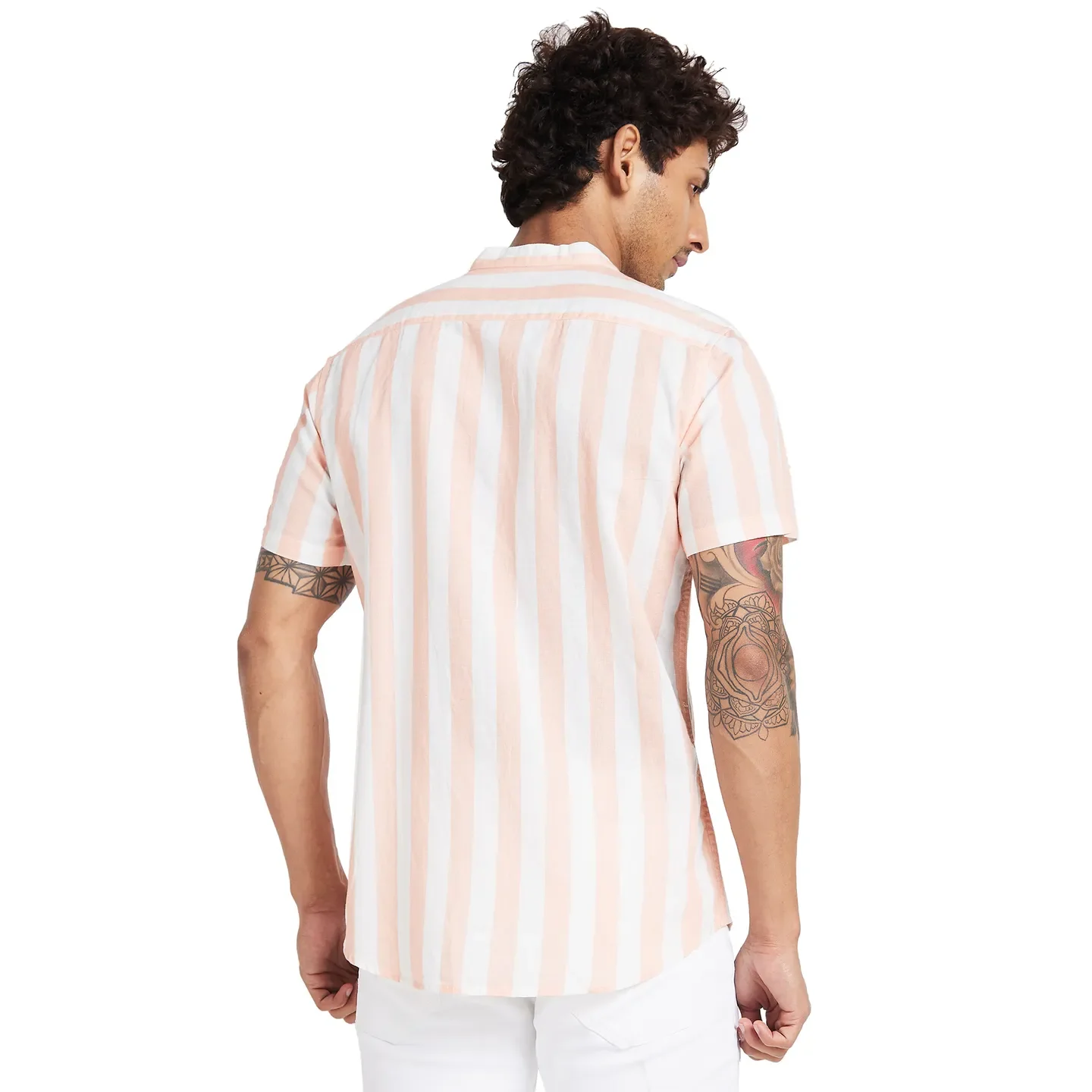 orange Slim Straight Fit Regular Collar Short Sleeves Men's Shirt by Being Human Clothing - Image 4