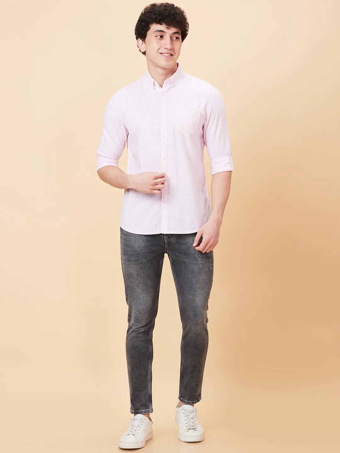 Pink Slim Fit Regular Collar Men's Shirt by Being Human Clothing - Image 2