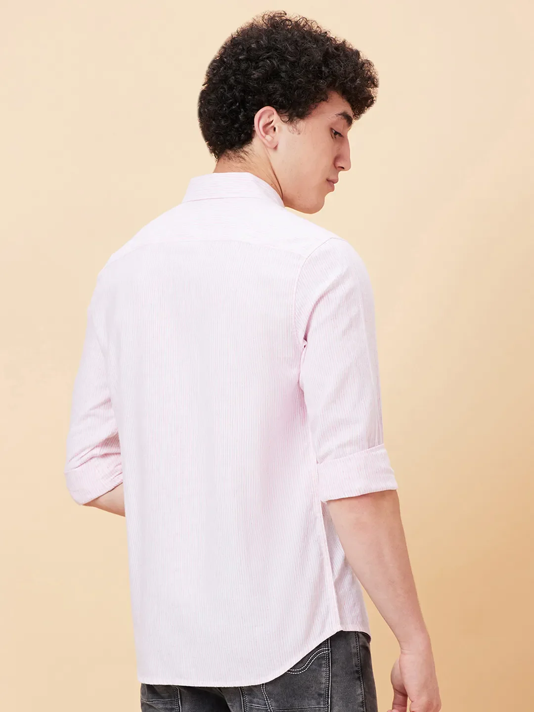 Pink Slim Fit Regular Collar Men's Shirt by Being Human Clothing - Image 3