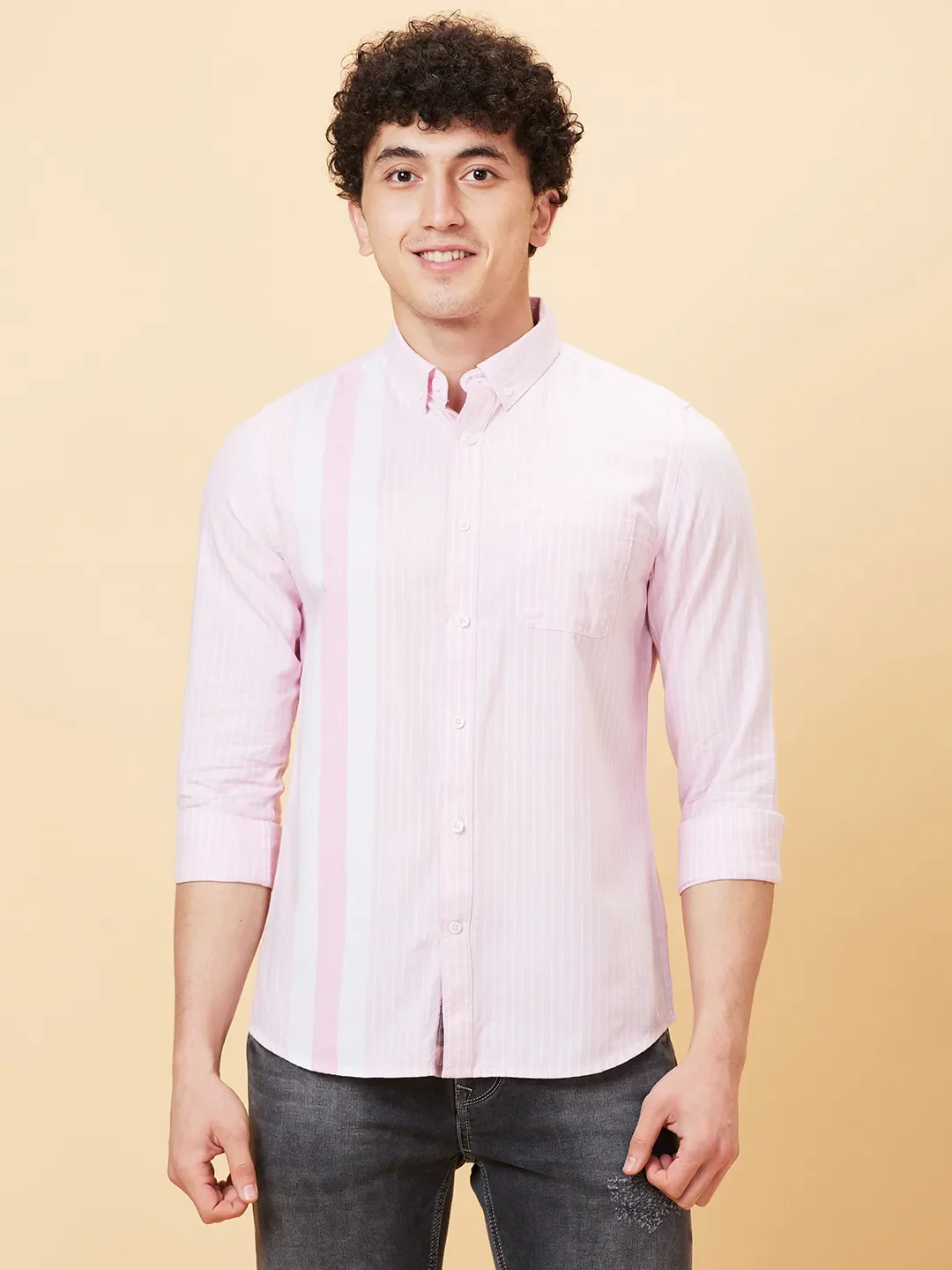 Pink Slim Fit Regular Collar Men's Shirt by Being Human Clothing