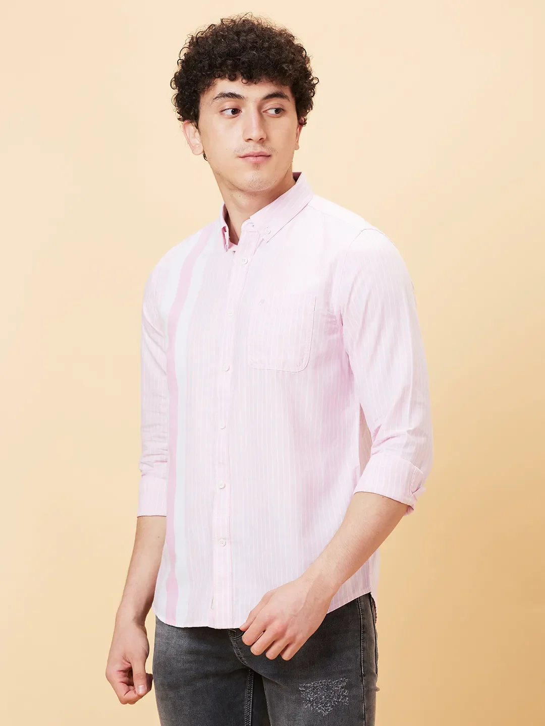 Pink Slim Fit Regular Collar Men's Shirt by Being Human Clothing - Image 3