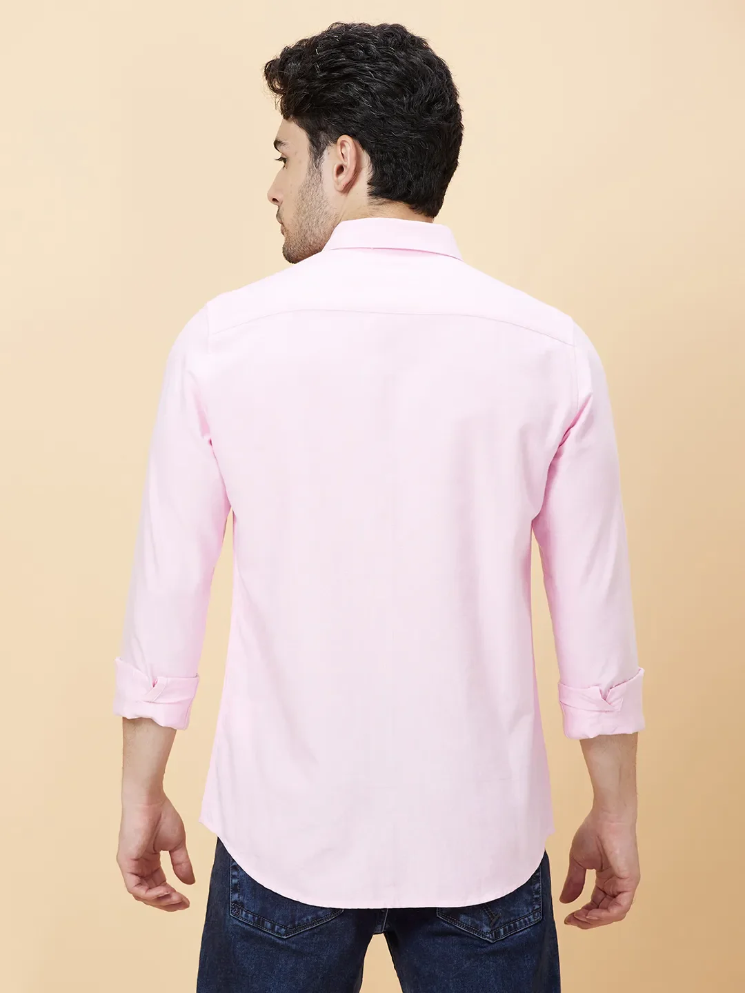 Pink Slim Straight Fit Regular Collar Long Sleeves Men's Shirt by Being Human Clothing - Image 3
