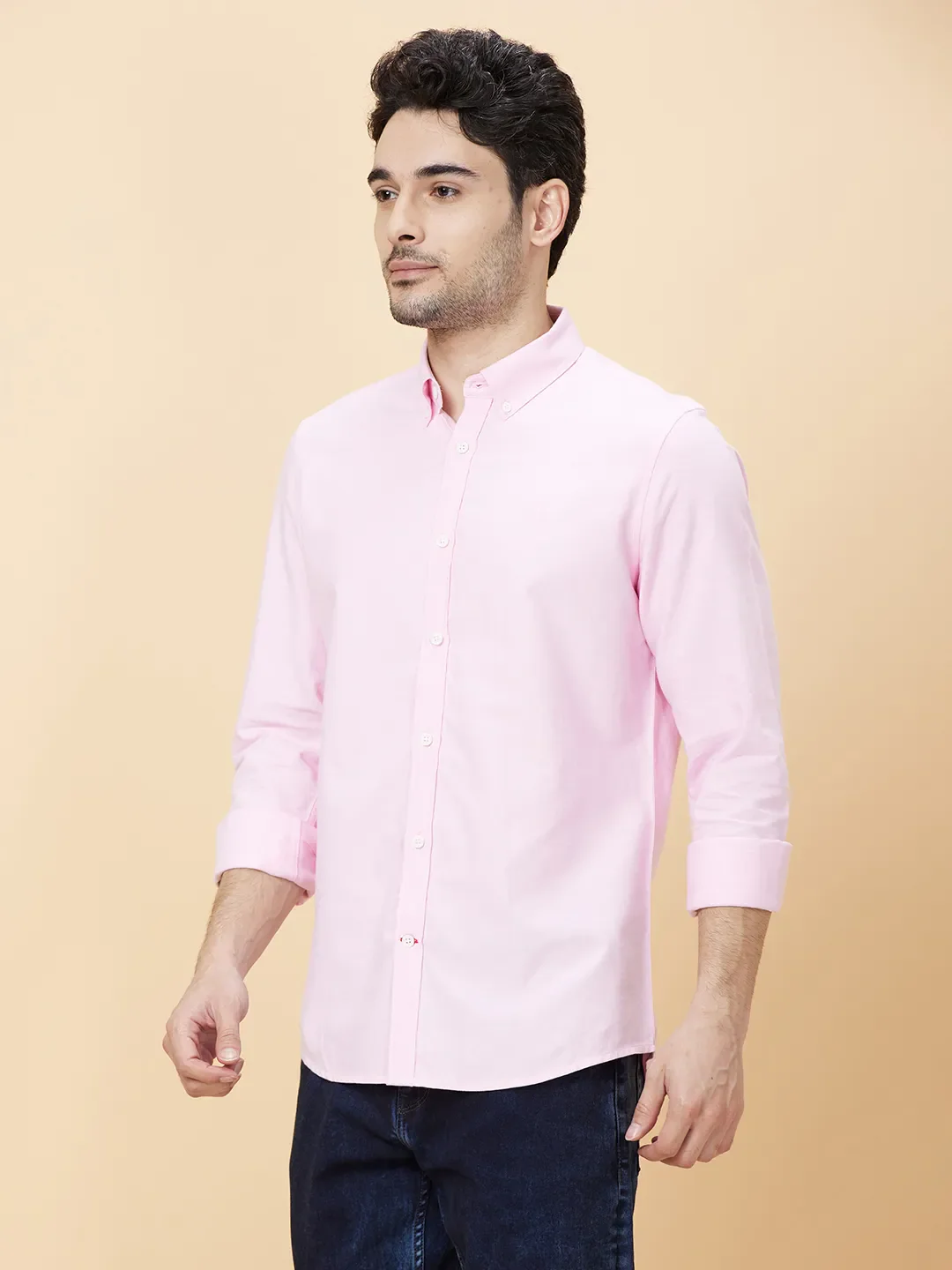 Pink Slim Straight Fit Regular Collar Long Sleeves Men's Shirt by Being Human Clothing - Image 4