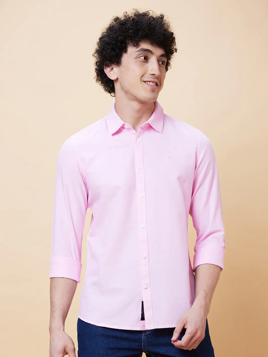 Pink Slim Straight Fit Regular Collar Long Sleeves Men's Shirt by Being Human Clothing
