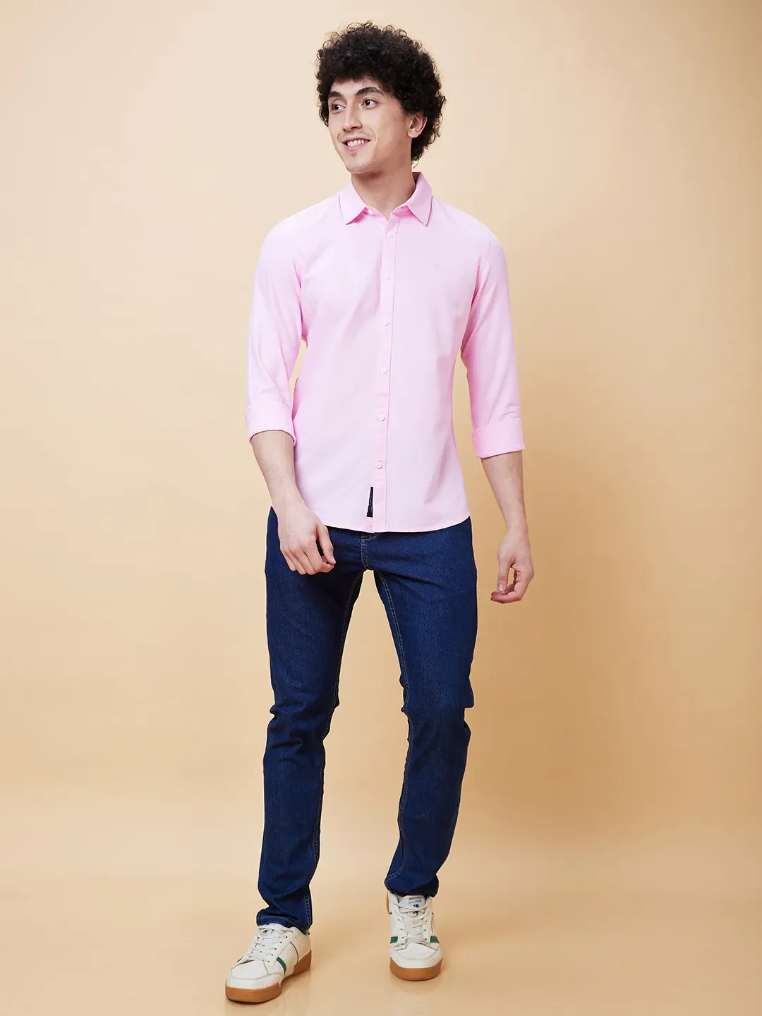 Pink Slim Straight Fit Regular Collar Long Sleeves Men's Shirt by Being Human Clothing - Image 2