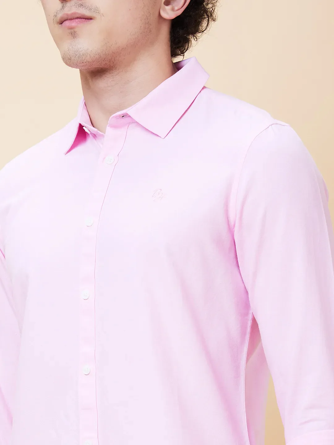 Pink Slim Straight Fit Regular Collar Long Sleeves Men's Shirt by Being Human Clothing - Image 5