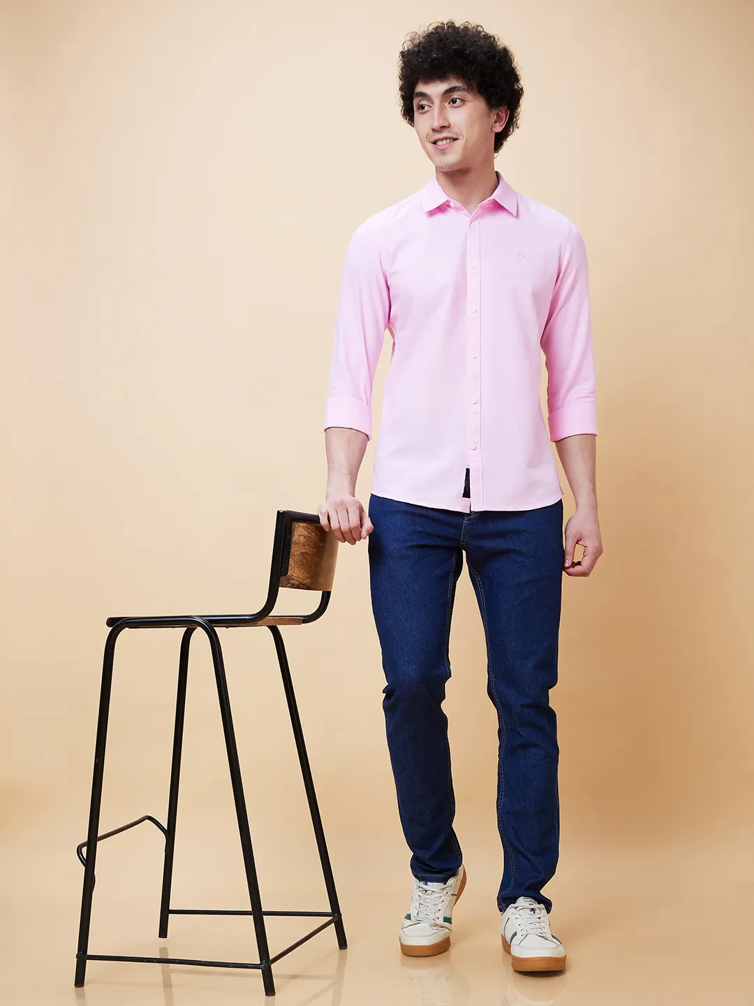 Pink Slim Straight Fit Regular Collar Long Sleeves Men's Shirt by Being Human Clothing - Image 6