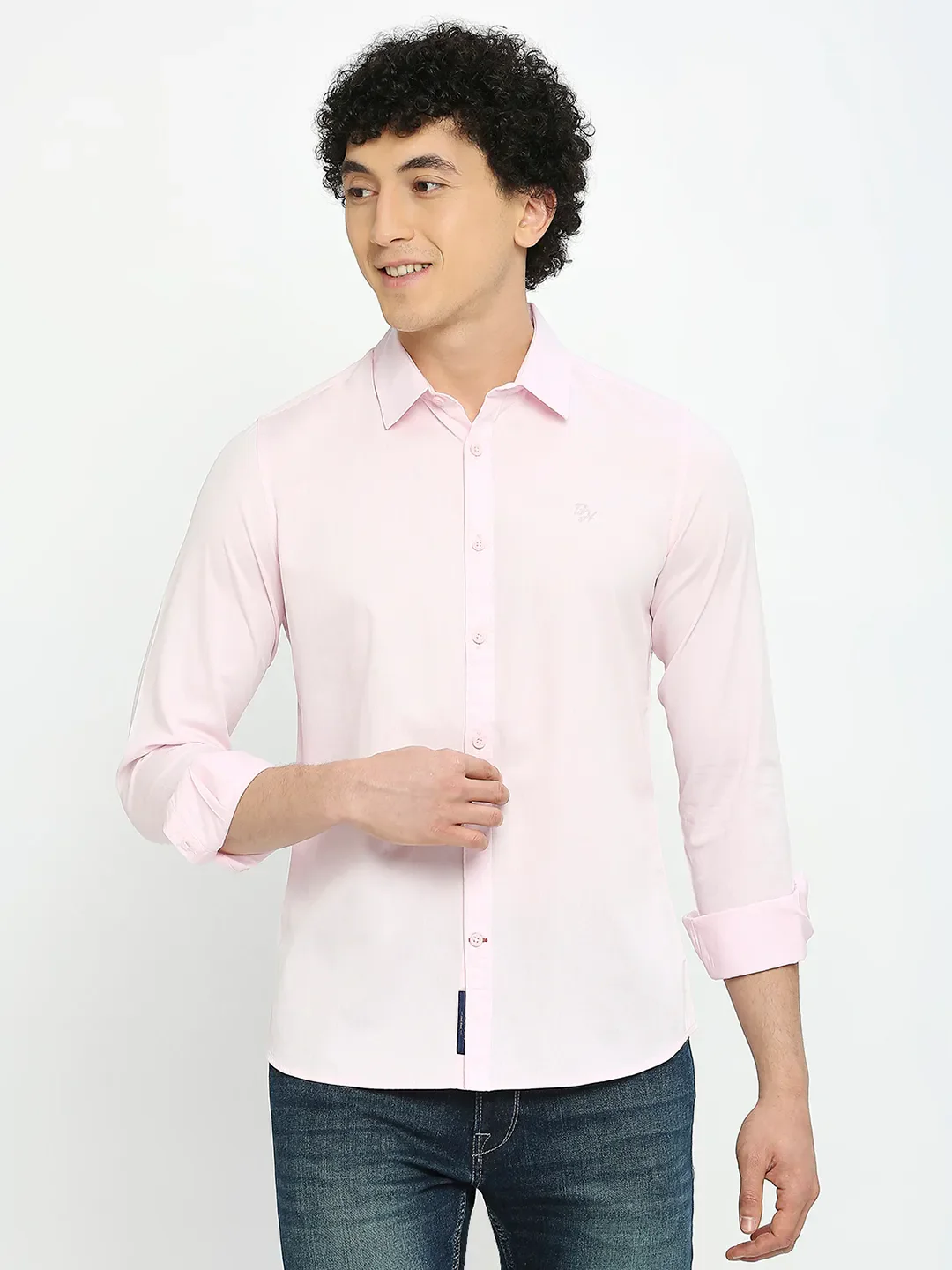 Pink Slim Straight Fit Regular Collar Long Sleeves Men's Shirt by Being Human Clothing