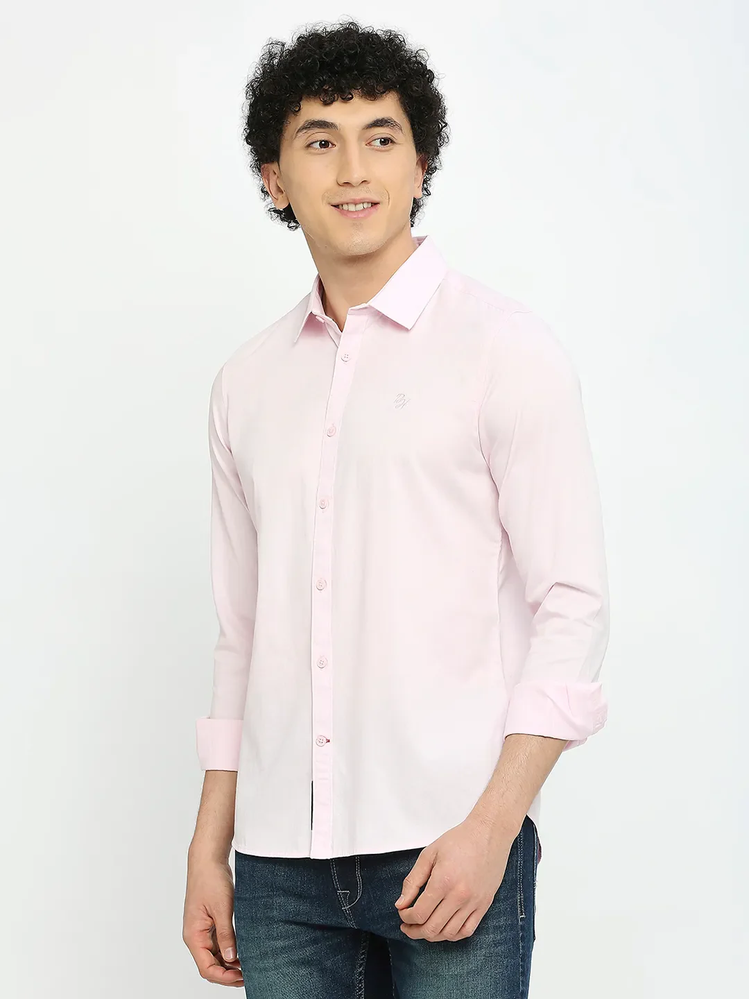 Pink Slim Straight Fit Regular Collar Long Sleeves Men's Shirt by Being Human Clothing - Image 2