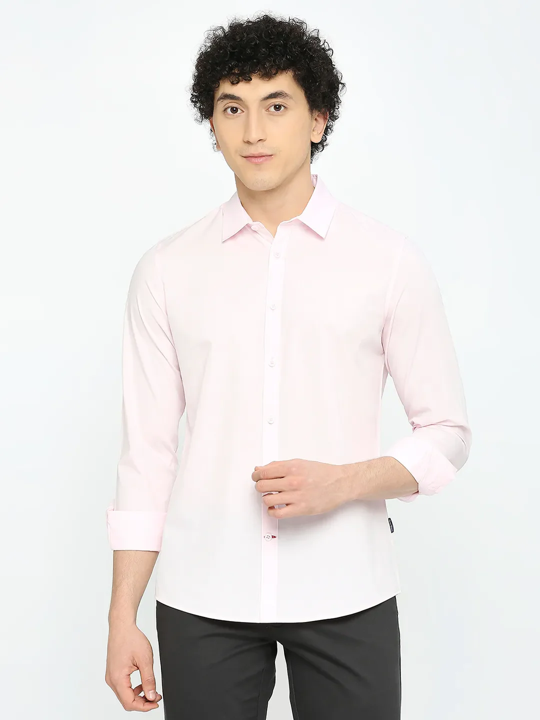 Pink Slim Straight Fit Regular Collar Long Sleeves Men's Shirt by Being Human Clothing