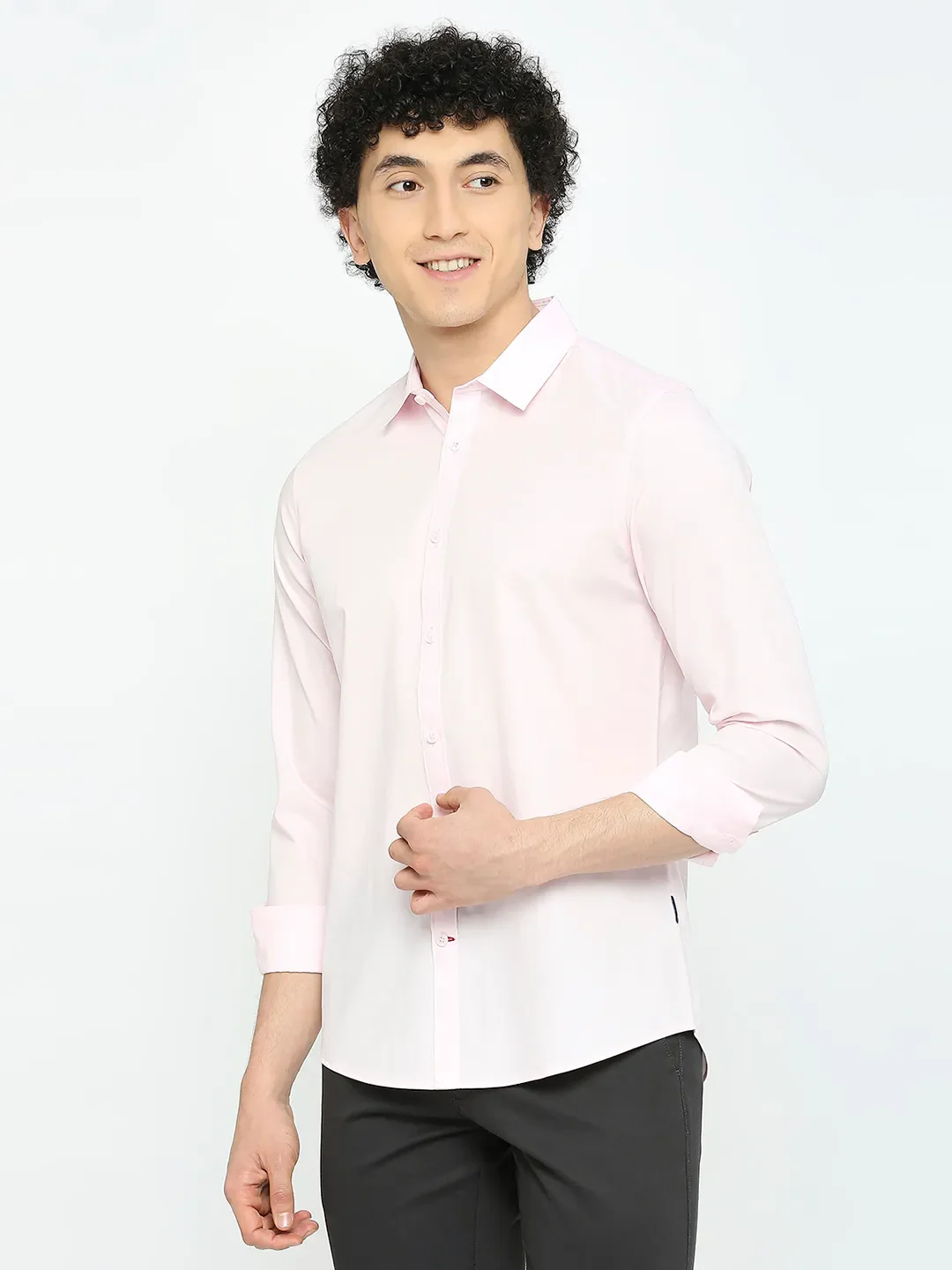 Pink Slim Straight Fit Regular Collar Long Sleeves Men's Shirt by Being Human Clothing - Image 2
