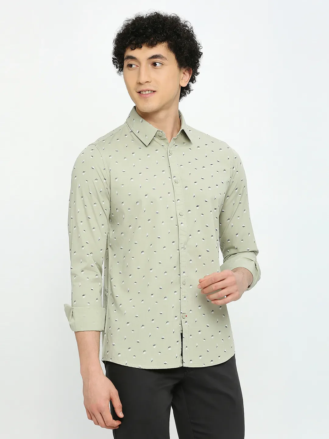 Green Slim Straight Fit Regular Collar Long Sleeves Men's Shirt by Being Human Clothing - Image 3