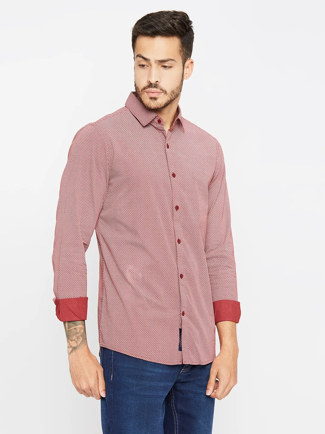 Red Slim Straight Fit Regular Collar Long Sleeves Men's Shirt by Being Human Clothing - Image 3
