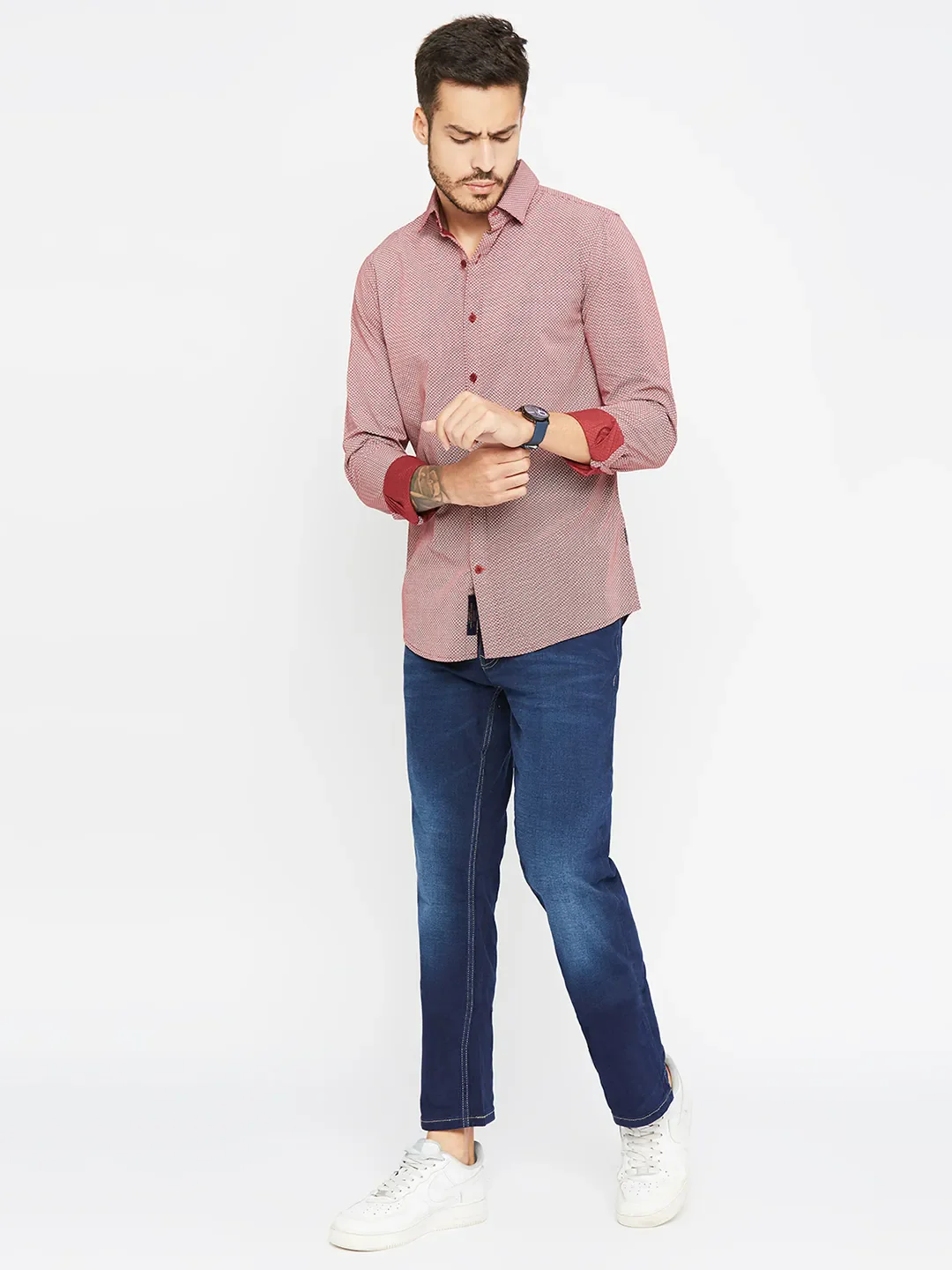 Red Slim Straight Fit Regular Collar Long Sleeves Men's Shirt by Being Human Clothing - Image 6
