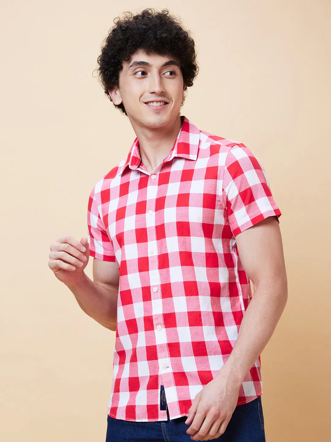 Red Slim Straight Fit Regular Collar Short Sleeves Men's Shirt by Being Human Clothing - Image 3