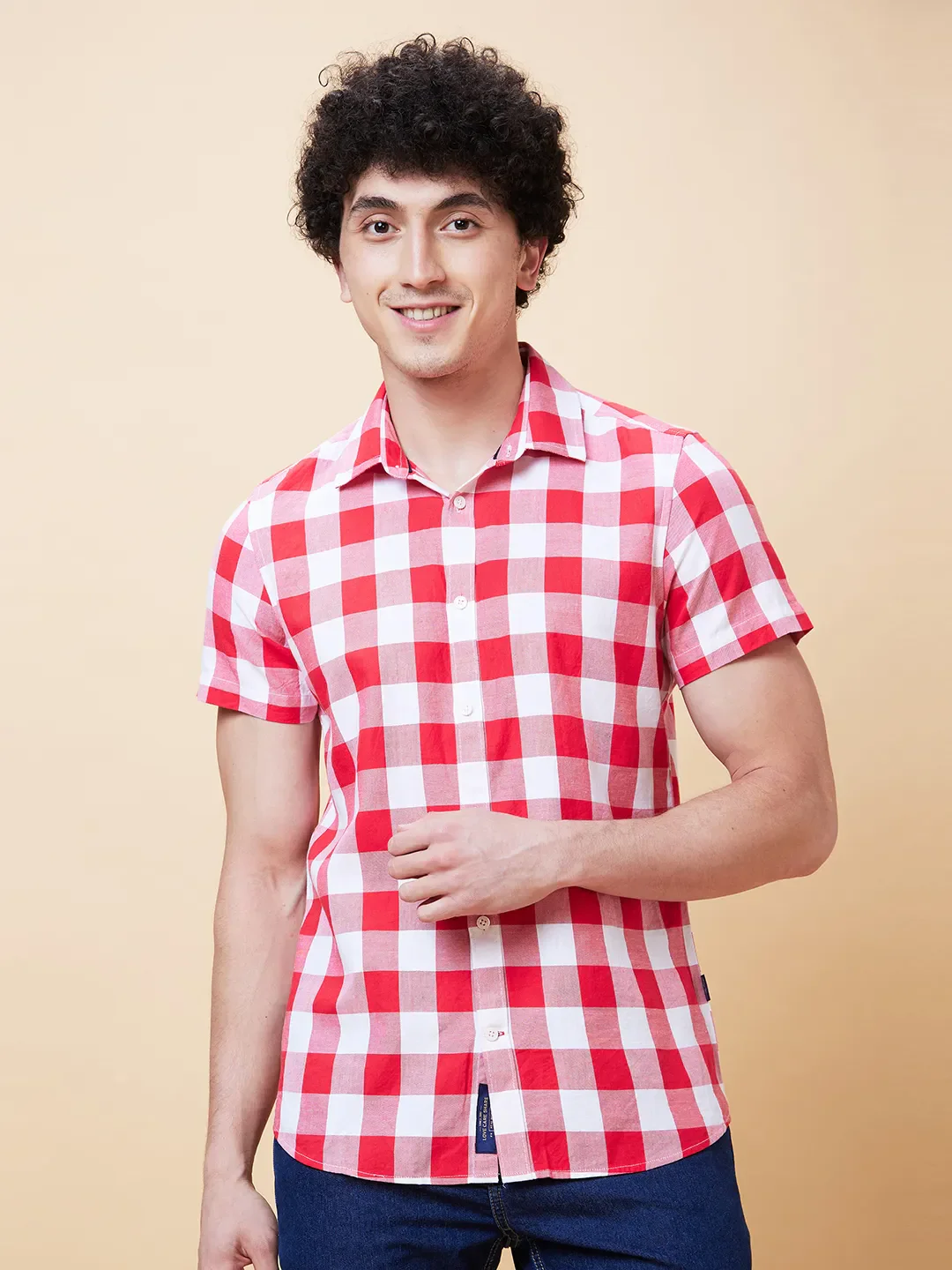 Red Slim Straight Fit Regular Collar Short Sleeves Men's Shirt by Being Human Clothing - Image 6