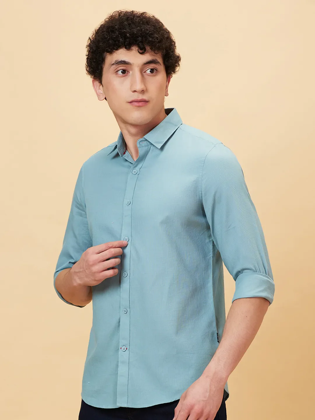 Green Slim Straight Fit Regular Collar Long Sleeves Men's Shirt by Being Human Clothing - Image 4
