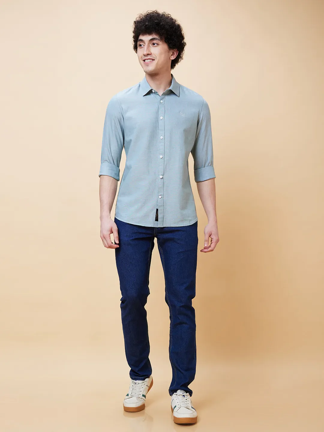 Blue Slim Straight Fit Regular Collar Long Sleeves Men's Shirt by Being Human Clothing